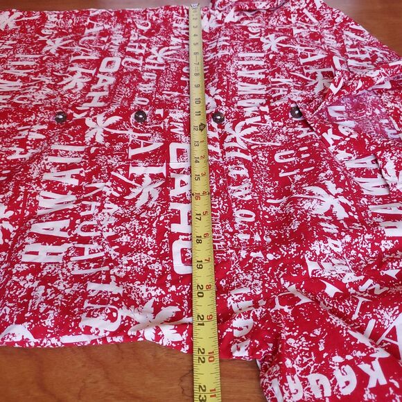Vintage Hawaiian Shirt Mens M Red Pelele Hawaii Oahu Kauai Maui Palm Tree Button - Picture 8 of 11
